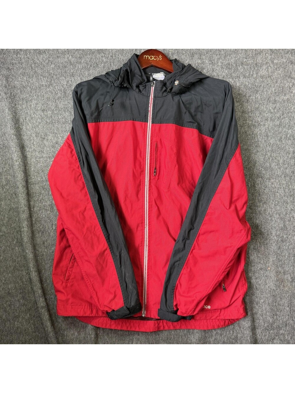 New Balance Windbreaker Jacket Mens L Red Black Hooded Full Zip Running Active